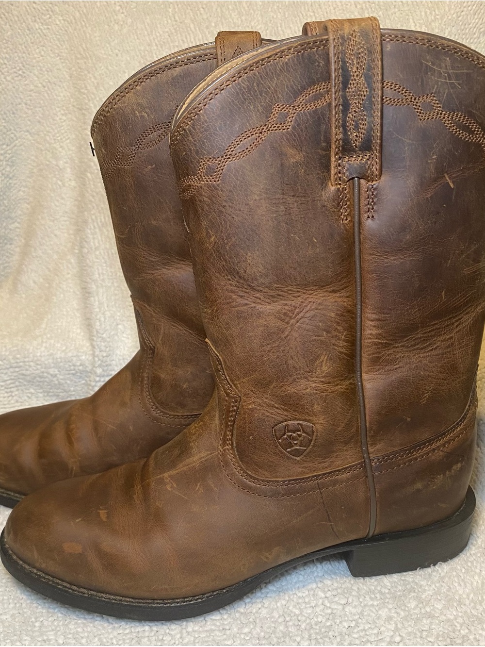 Ariat Brown Distressed Leather Western Boots with Embroidered Shaft